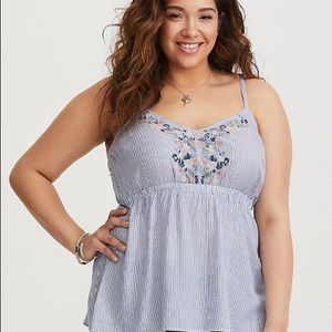 Torrid Blue and White Embroidered Cami